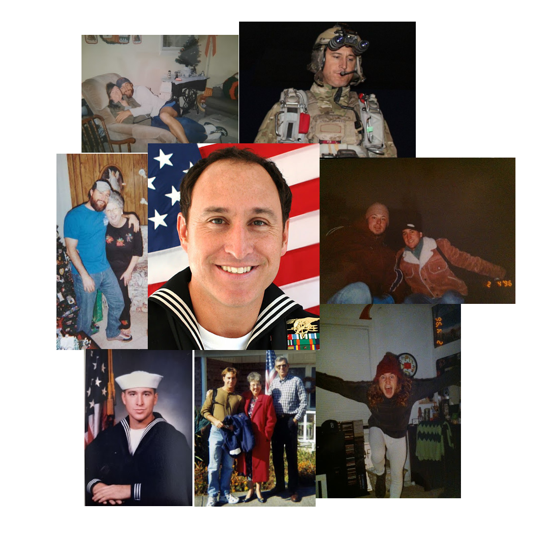 A collage of Navy Seal Chris Campbell and his family